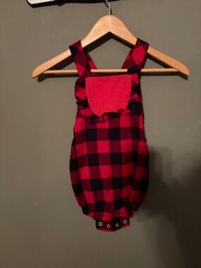 Ric Rac & Ruffles red and Black Buffalo Plaid Baby Romper 24m
